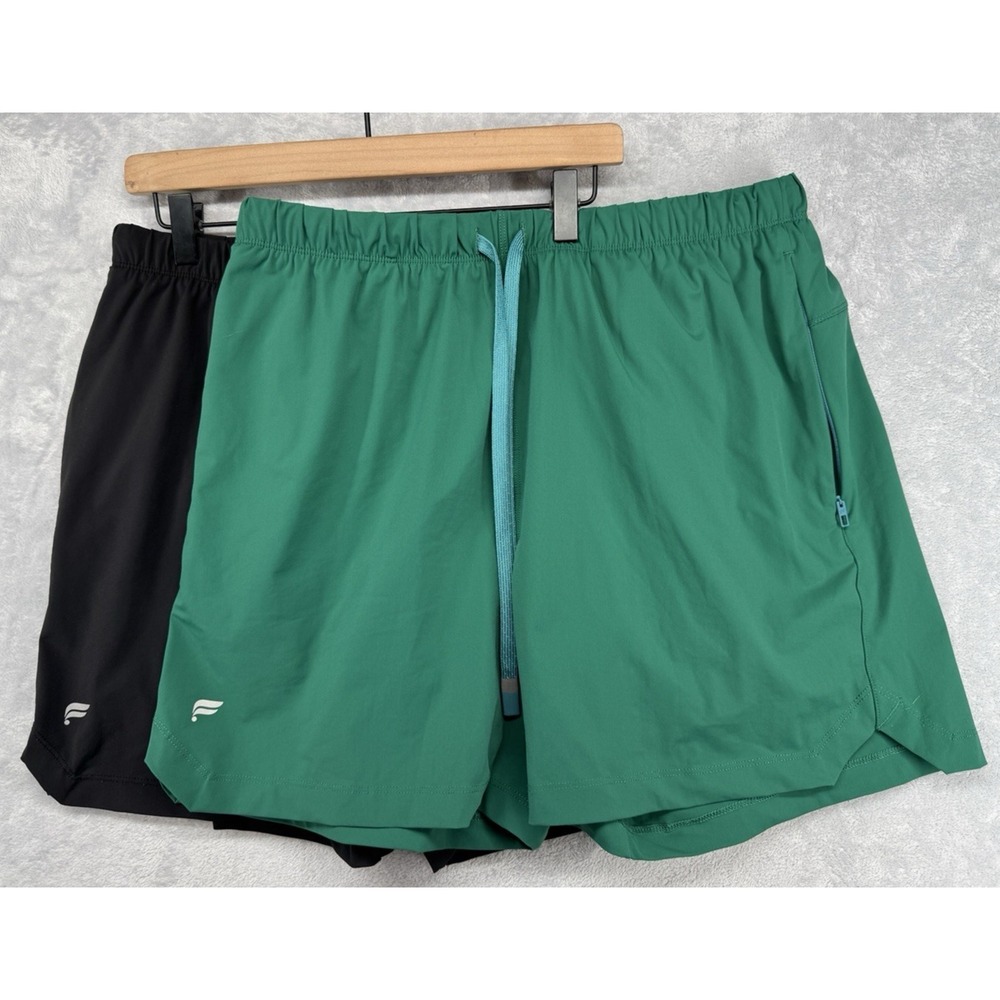 Fabletics The One Lined 5" Inseam Shorts Green Black Mens Size L Bundle Lot of 2